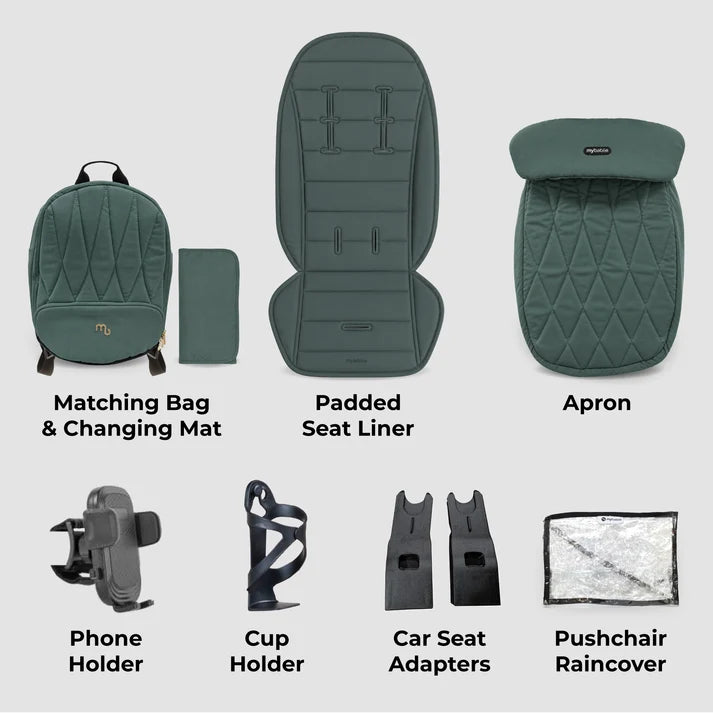 My Babiie MB450 ARC 3-in-1 Travel System + ISOFIX Base –Himalayan Green