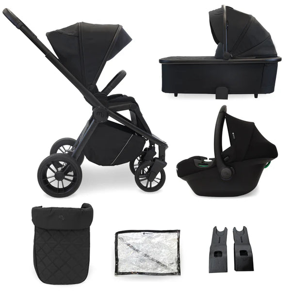 Black my babiie travel system 3 in 1 stroller with matching bassinet and car seat in sleek matte finish