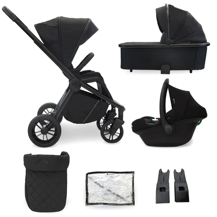 Black my babiie travel system 3 in 1 stroller with matching bassinet and car seat in sleek matte finish