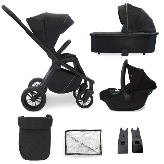 Black my babiie travel system 3 in 1 stroller with matching bassinet and car seat in sleek matte finish