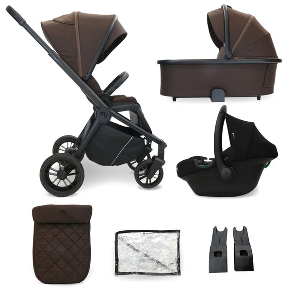 My Babiie travel system 3 in 1 MB450 i-Size chocolate stroller with bassinet car seat footmuff rain cover adapters