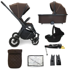 Brown and black my babiie travel system 3 in 1 stroller with matching bassinet car seat and isofix base in chocolate