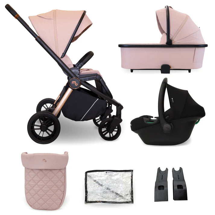 My babiie travel system 3 in 1 mb450 i-size pastel pink stroller with pink black frame and rose gold accents