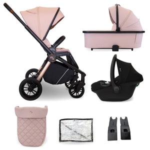 My babiie travel system 3 in 1 mb450 i-size pastel pink stroller with pink black frame and rose gold accents
