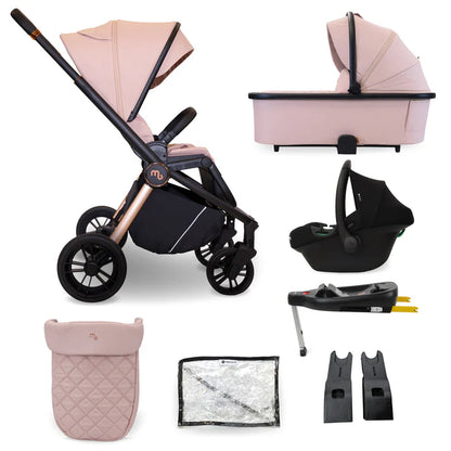 My babiie travel system 3 in 1 mb450 i-size pastel pink quilted stroller with black frame and rose gold accents