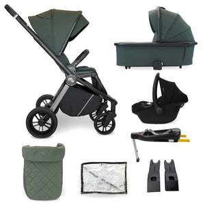 Olive green and black mamas and papas my babiie travel system 3 in 1 with isofix includes stroller bassinet and car seat