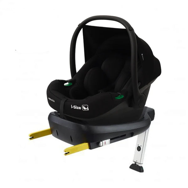 My babiie mb220 3-in-1 travel system black infant car seat with green accent buttons and isofix in forest green