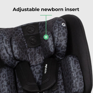 Black leopard-print adjustable newborn insert for mybabiie mbcs200 spin r129 car seat with top tether