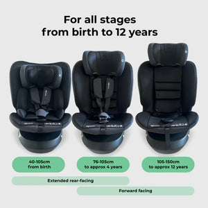 Black mybabiie mbcs200 spin r129 convertible car seat with top tether designed for infants to 12 year olds