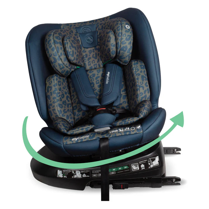 My Babiie MBCS200 Spin R129 Car Seat with Top Tether - Navy Leopard