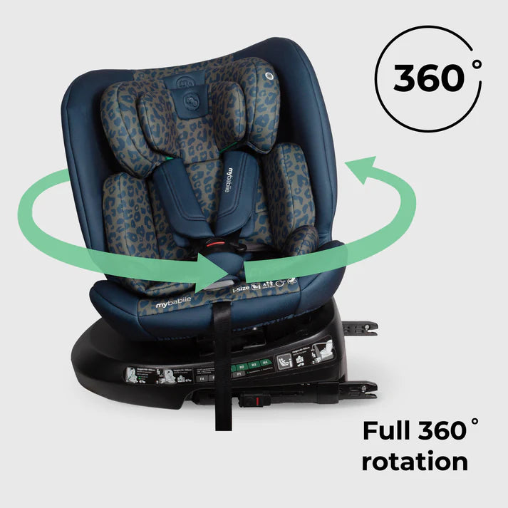 My Babiie MBCS200 Spin R129 Car Seat with Top Tether - Navy Leopard