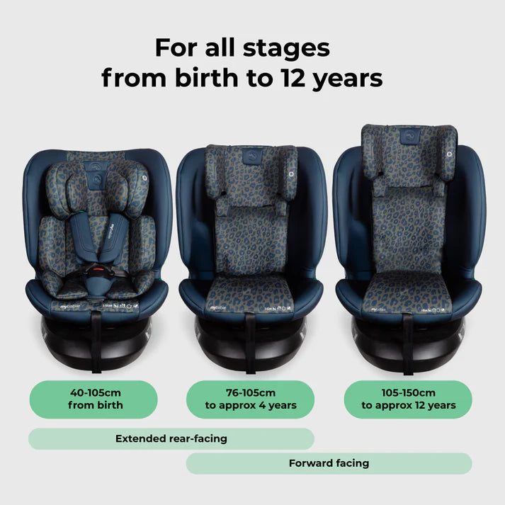 My Babiie MBCS200 Spin R129 Car Seat with Top Tether - Navy Leopard