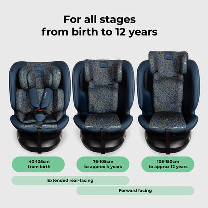 My Babiie MBCS200 Spin R129 Car Seat with Top Tether - Navy Leopard