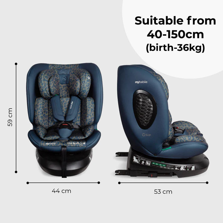 My Babiie MBCS200 Spin R129 Car Seat with Top Tether - Navy Leopard