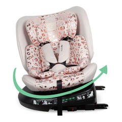 A stylish white and rose gold leopard print convertible car seat with modern design my babiie mbcs200 spin r129 pink leopard