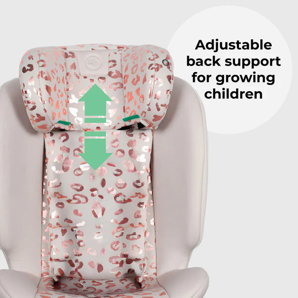 My babiie mbcs200 spin r129 pink and white leopard print convertible car seat with adjustable back support for children