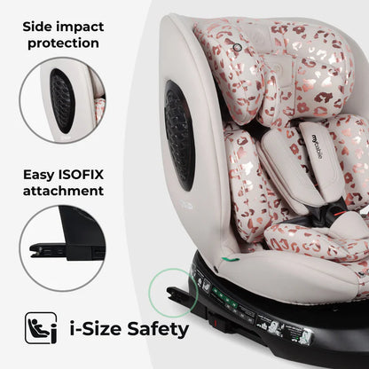 My Babiie MBCS200 Spin R129 Car Seat with Top Tether - Pink Leopard