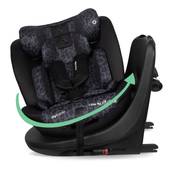 My Babiie MBCS300 Easy Spin Car Seat with Top Teather in Black Leopard – Grows from Newborn to 12 Years