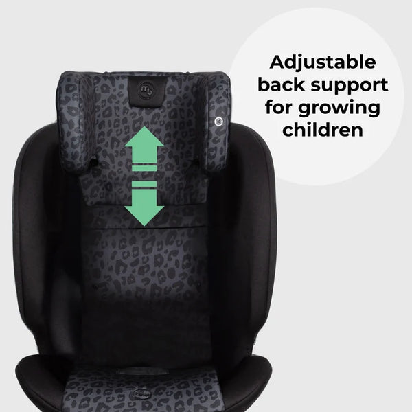 My Babiie MBCS300 Easy Spin Car Seat with Top Teather in Black Leopard – Grows from Newborn to 12 Years