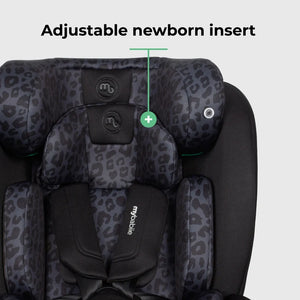 My Babiie MBCS300 Easy Spin Car Seat with Top Teather in Black Leopard – Grows from Newborn to 12 Years