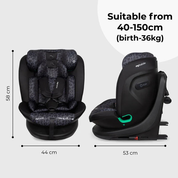 My Babiie MBCS300 Easy Spin Car Seat with Top Teather in Black Leopard – Grows from Newborn to 12 Years