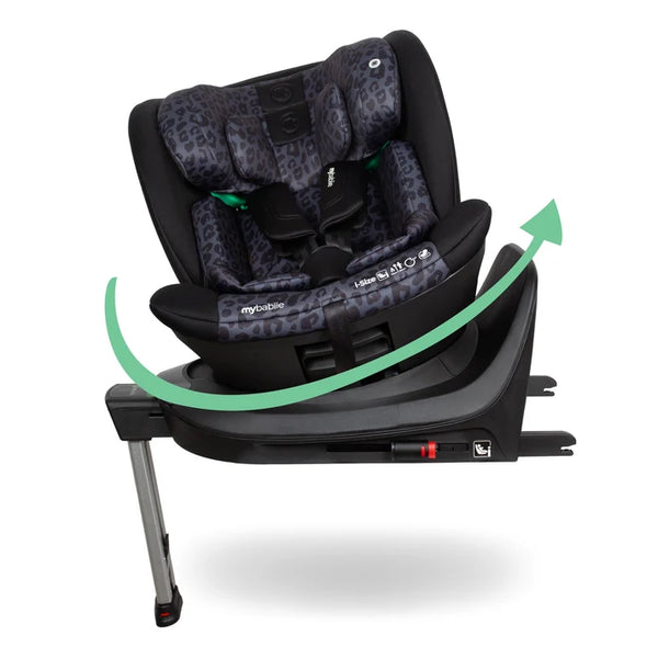 My Babiie MBCS400 Spin R129 Car Seat with Support Leg - Black Leopard