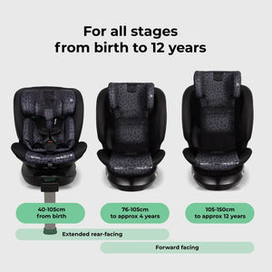 My Babiie MBCS400 Spin R129 Car Seat with Support Leg - Black Leopard