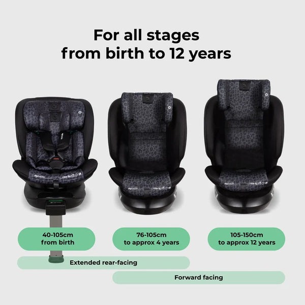 My Babiie MBCS400 Spin R129 Car Seat with Support Leg - Black Leopard