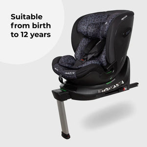 My Babiie MBCS400 Spin R129 Car Seat with Support Leg - Black Leopard
