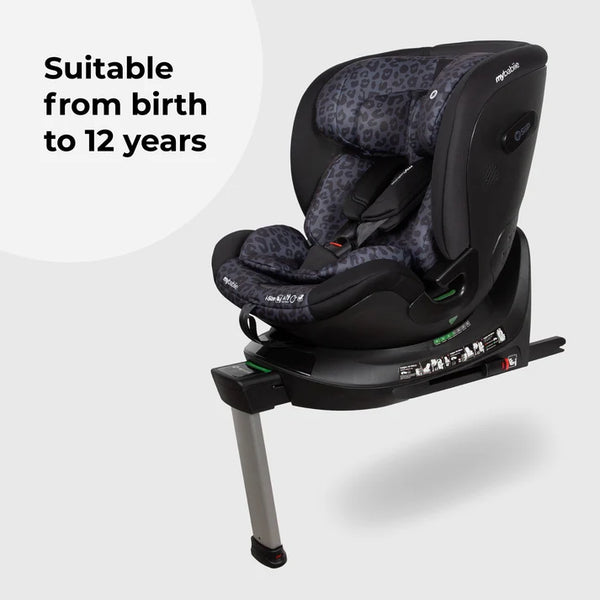 My Babiie MBCS400 Spin R129 Car Seat with Support Leg - Black Leopard
