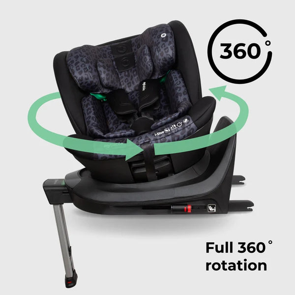 My Babiie MBCS400 Spin R129 Car Seat with Support Leg - Black Leopard