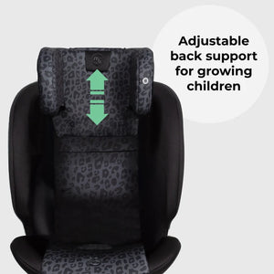 My Babiie MBCS400 Spin R129 Car Seat with Support Leg - Black Leopard
