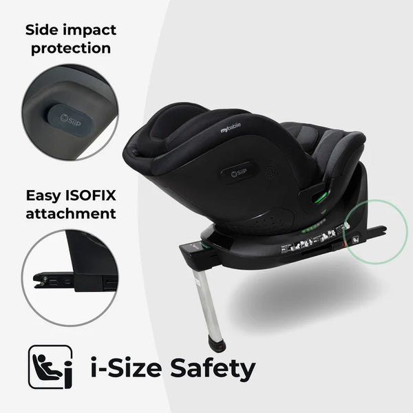 My Babiie MBCS400 Spin R129 Car Seat with Support Leg - Black Leopard