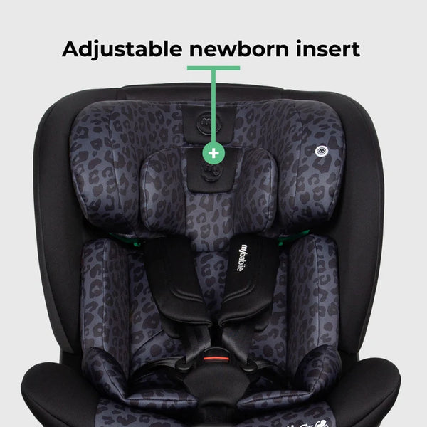 My Babiie MBCS400 Spin R129 Car Seat with Support Leg - Black Leopard