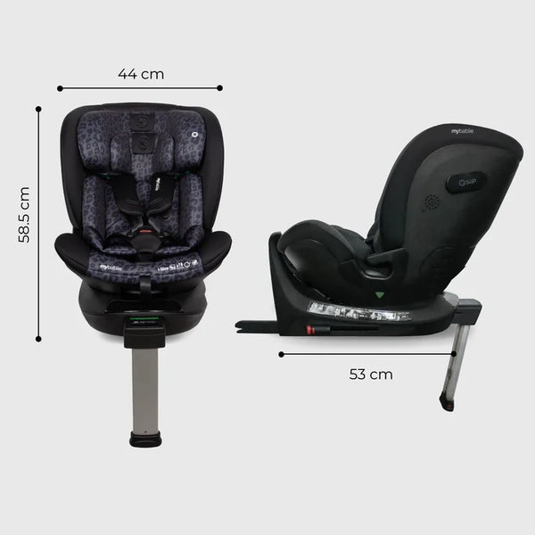 My Babiie MBCS400 Spin R129 Car Seat with Support Leg - Black Leopard