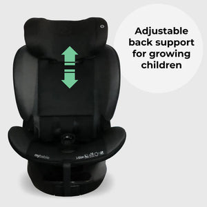 Black mybabiie mbcs400 spin r129 convertible car seat with adjustable back support and support leg for growing children