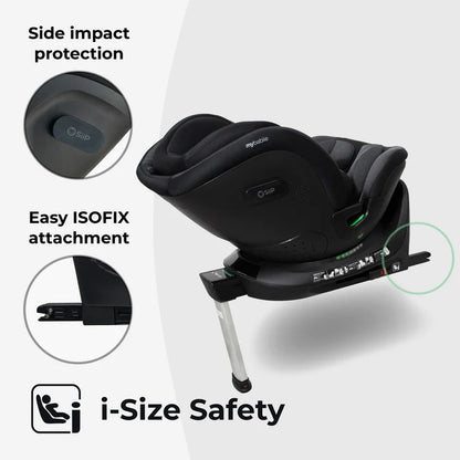 My Babiie MBCS400 Spin R129 Car Seat with Support Leg - Black