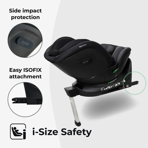 Black mybabiie mbcs400 spin r129 convertible car seat with side impact protection and easy isofix attachment