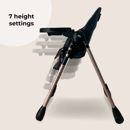 My Babiie MBHC9 Luxe highchair in black with adjustable height and metallic rose gold legs for toddler feeding