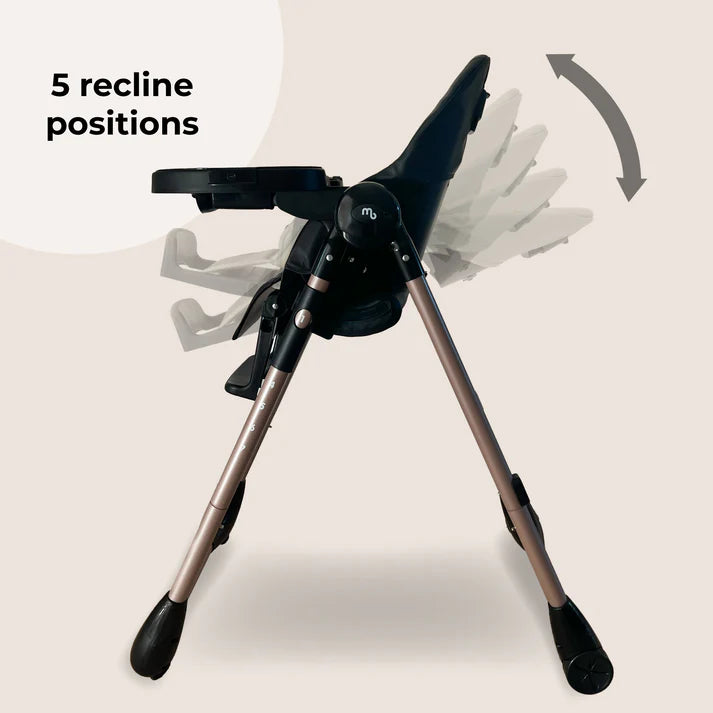 My Babiie MBHC9 luxe highchair in black and rose gold with five recline positions for adjustable comfort