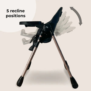My Babiie MBHC9 luxe highchair in black and rose gold with five recline positions for adjustable comfort
