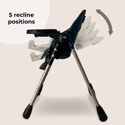 My Babiie MBHC9 luxe highchair in black and rose gold with five recline positions for adjustable comfort