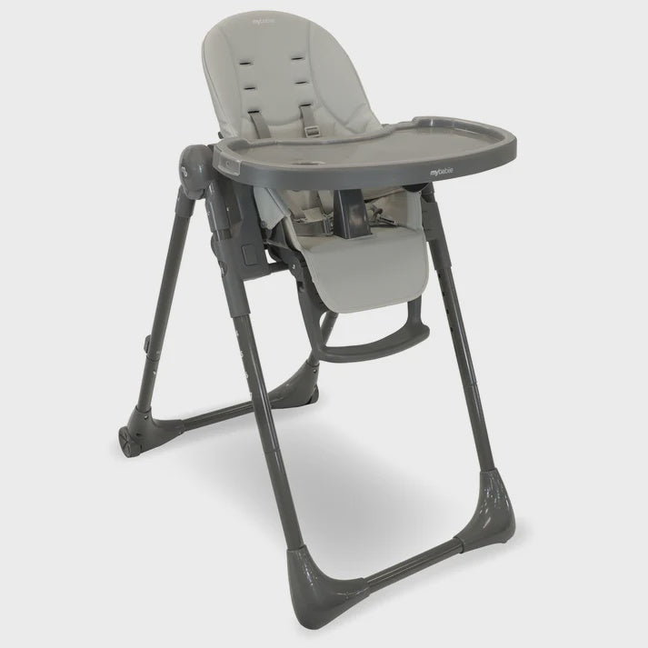 My Babiie MBHC9 Luxe highchair in grey with padded seat and tray for comfortable baby feeding
