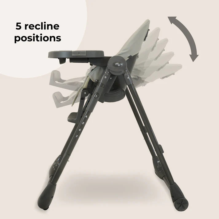 My Babiie MBHC9 Luxe highchair in grey with gray and black adjustable seat and five recline positions for babies