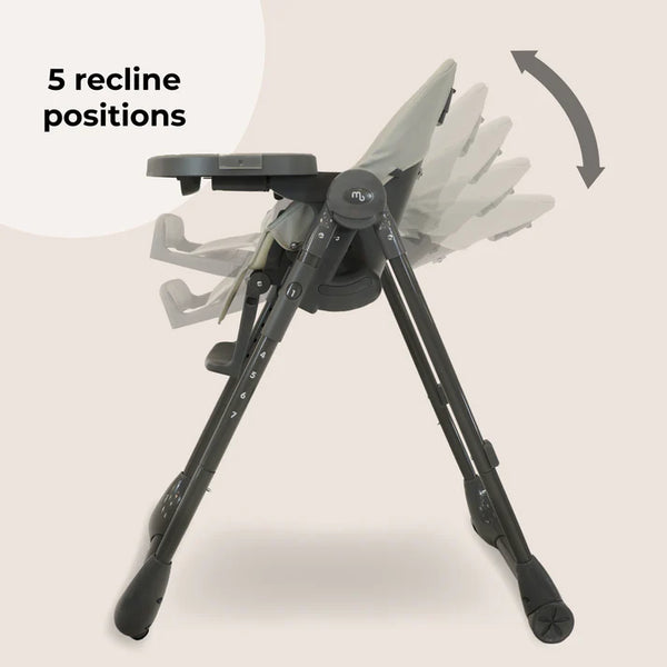 My Babiie MBHC9 Luxe highchair in grey with gray and black adjustable seat and five recline positions for babies