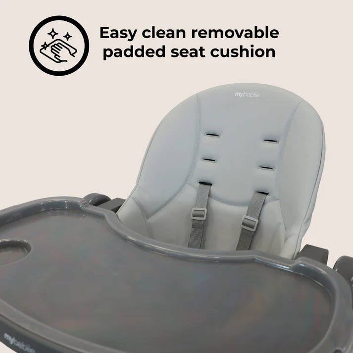 Light gray padded seat cushion with adjustable straps for my babiie mbhc9 luxe highchair easy to clean and removable