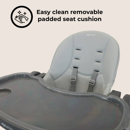 Light gray padded seat cushion with adjustable straps for my babiie mbhc9 luxe highchair easy to clean and removable