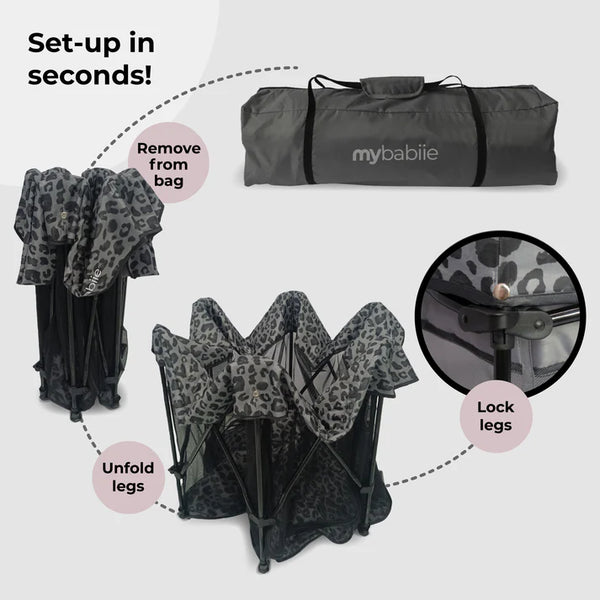 My Babiie Baby Play Pen – Grey Leopard