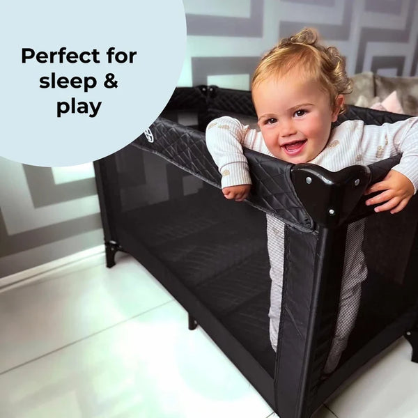 My Babiie MBTC1 Travel Cot - Black Quilted
