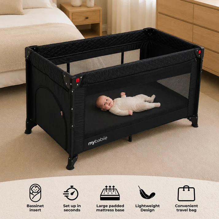 My Babiie MBTC4 Luxe 4-in-1 Travel Cot - Black